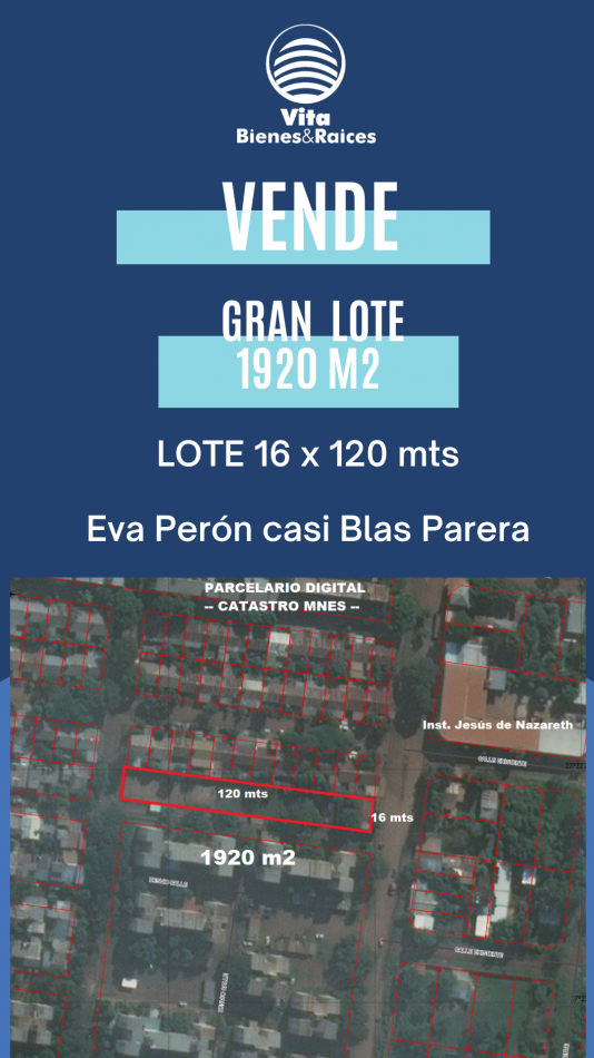 TERRENO EN VENTA EVA PERON Y B. PARERA GRAN LOTE