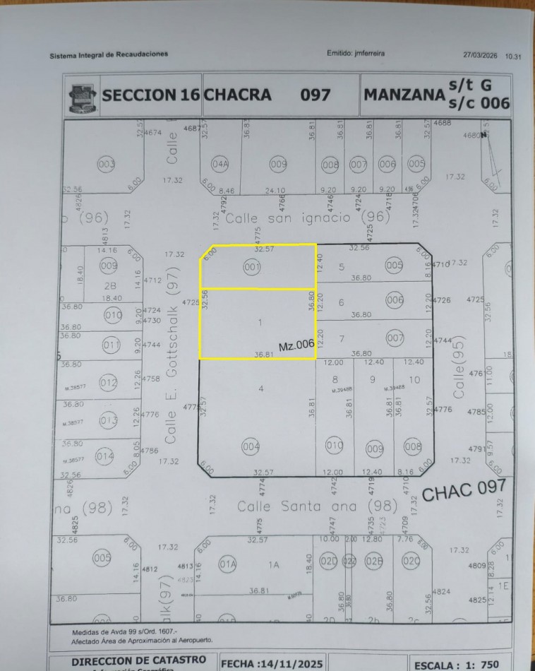 TERRENO EN VENTA EN ESQUINA Z/AV.ITUZAINGO Y AV. AGUADO