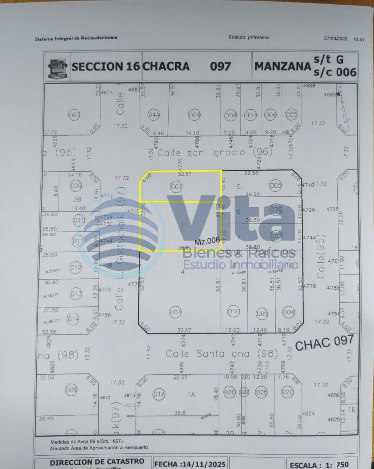 EN VENTA TERRENO EN ESQUINA Z/AV.ITUZAINGO Y AV. AGUADO