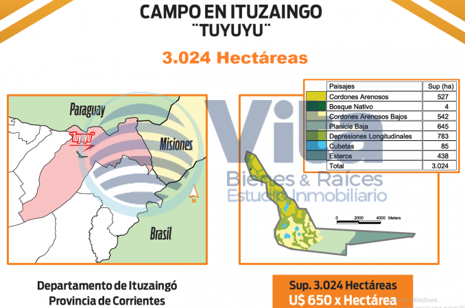 CAMPO EN VENTA 3024 HECTAREAS EN ITUZAINGO CORRIENTES