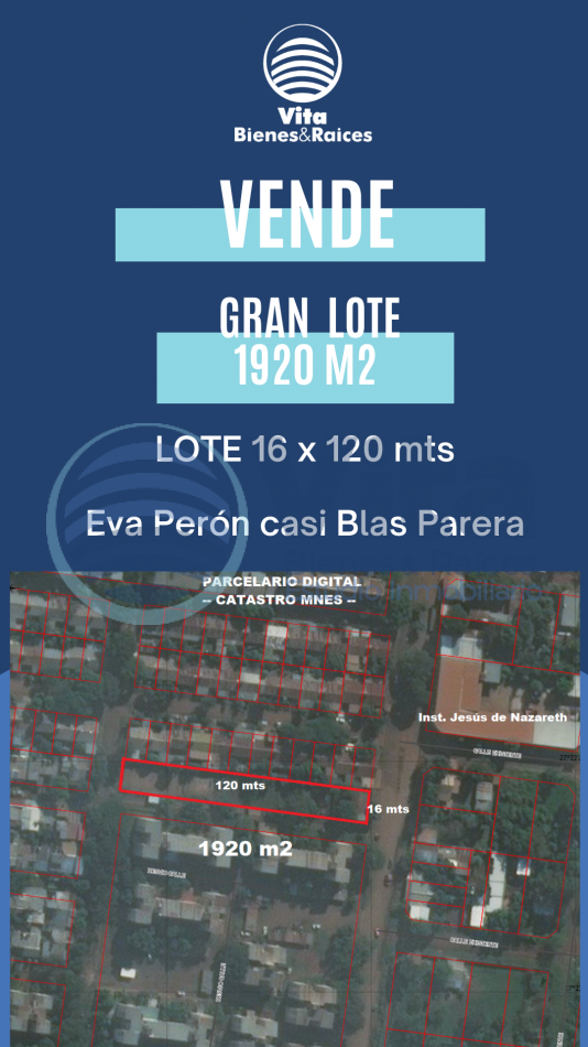 TERRENO EN VENTA EVA PERON Y B. PARERA GRAN LOTE