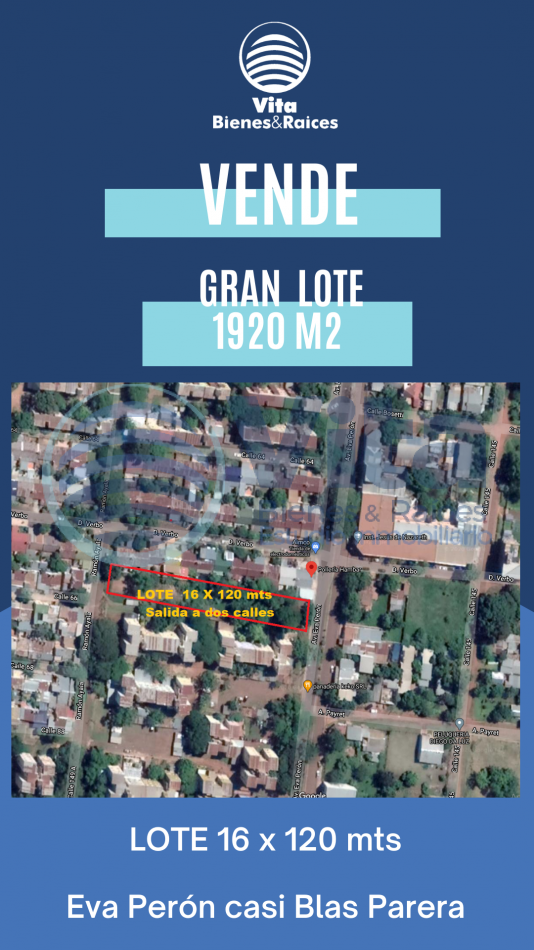 TERRENO EN VENTA EVA PERON Y B. PARERA GRAN LOTE