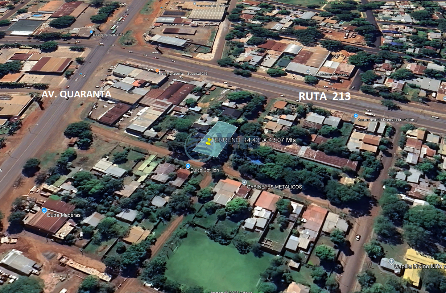 TERRENO EN VENTA  ESQUINA Z/AV. QUARANTA Y RUTA 213 