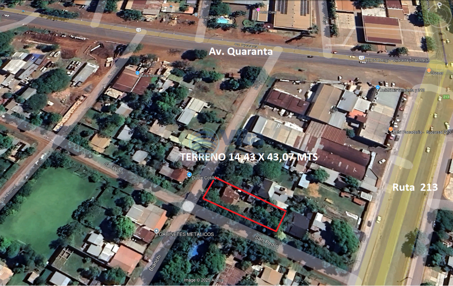 TERRENO EN VENTA  ESQUINA Z/AV. QUARANTA Y RUTA 213 